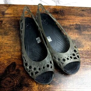 Crocs Adrina Open Toe Flats Women's 10 Olive Green Jelly Slip On Slingback